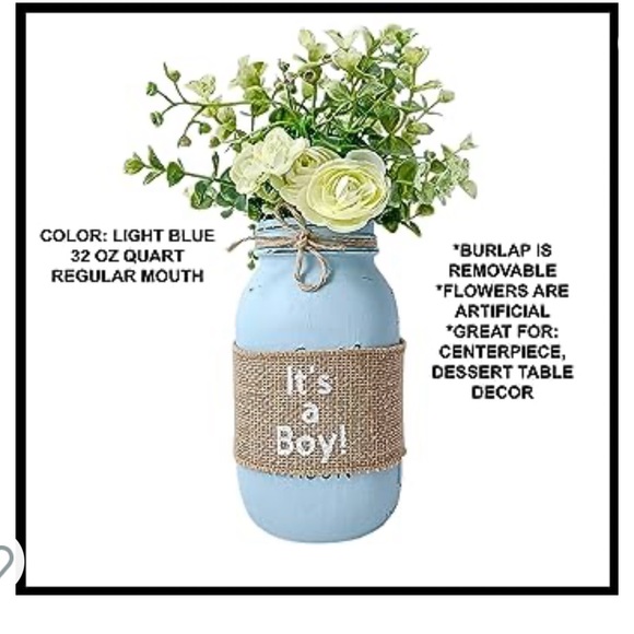 ITS A BOY center piece table decorations boy baby shower blue mason jar - Picture 6 of 9